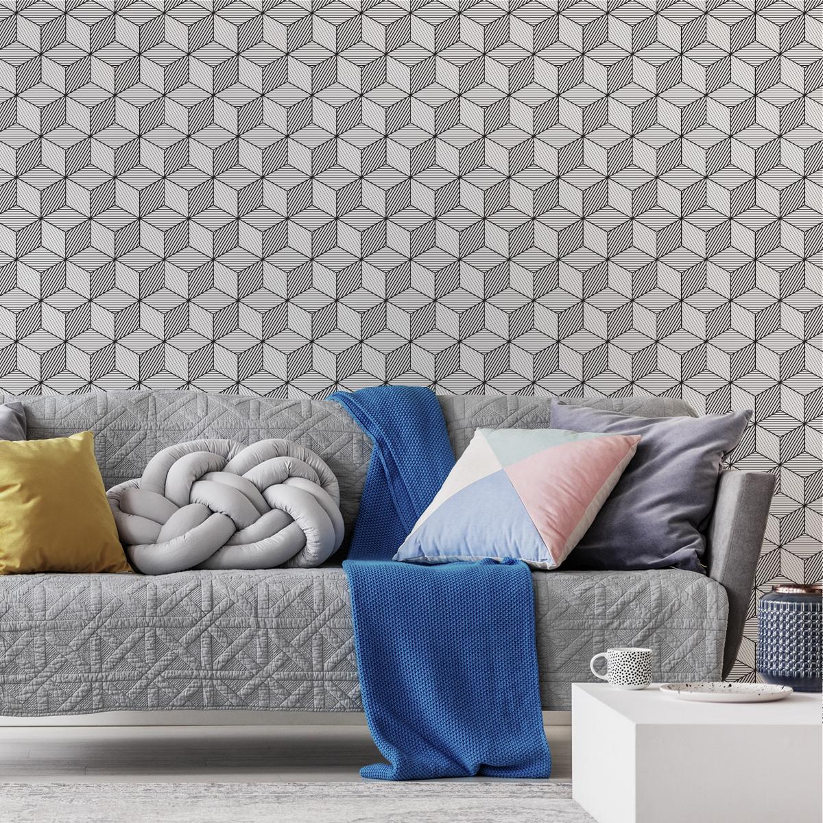 Tapeta Ścienna GEOMETRYCZNE Czarno-Białe Sześciany 53x1000  nr. 7