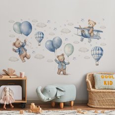 Naklejki Na Ścianę Dla Dzieci MISIE Balony Samoloty Chmurki Gwiazdki ZESTAW 60x30  - Miniaturka zdjęcia nr 3