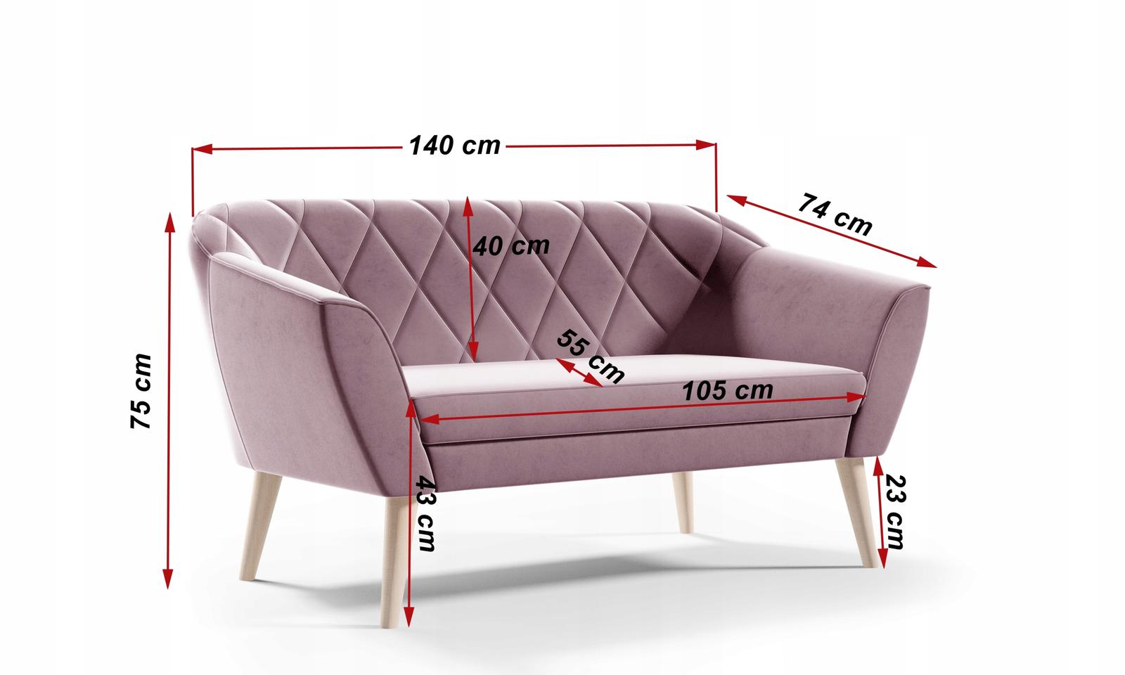 Sofa GLORIA 140x70x75 cm dwuosobowa w stylu skandynawskim RIVIERA różowa do salonu nr. 6