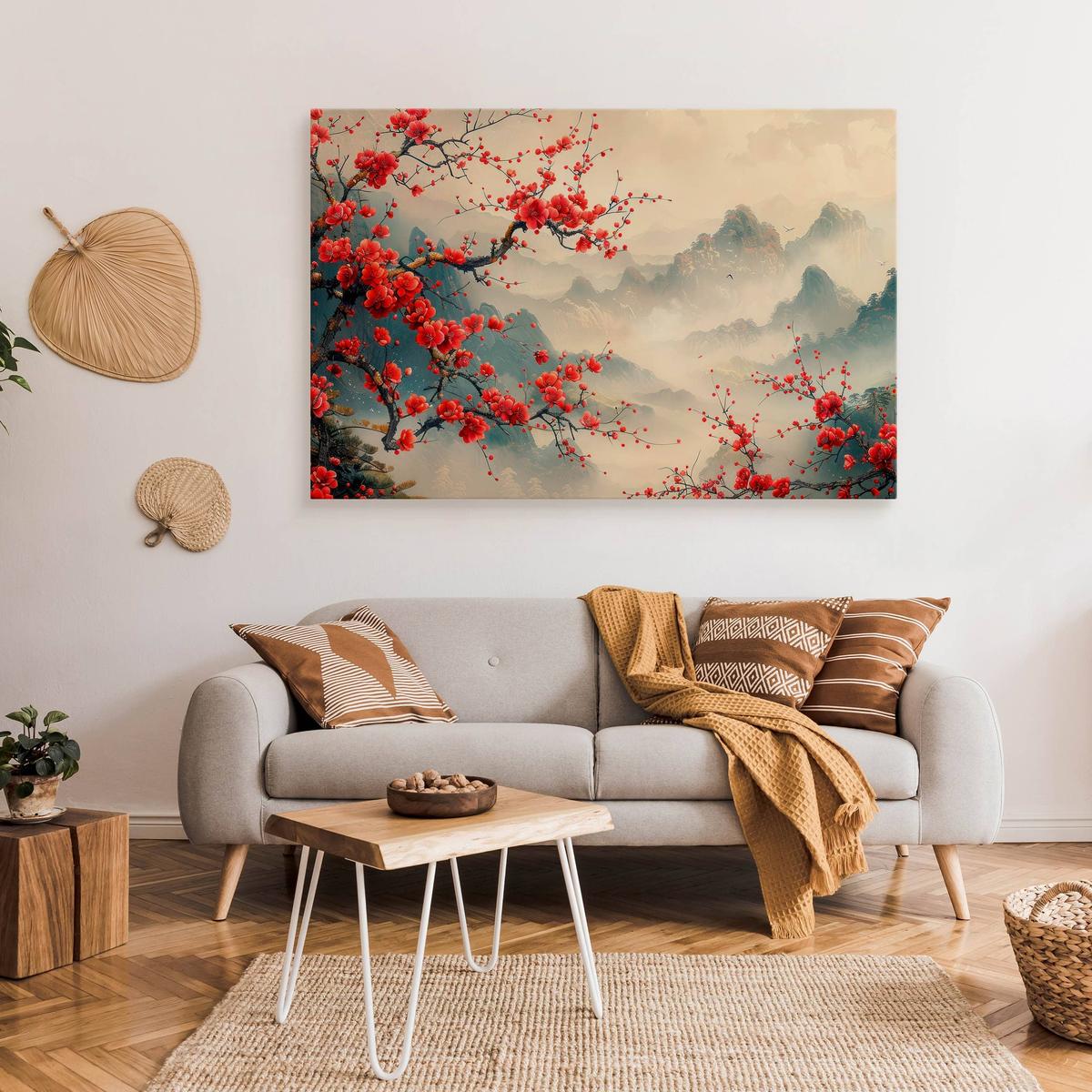 Obraz Na Płótnie Drzewo Japońskie Czerwone Kwiaty 120x80 Do Salonu nr. 3