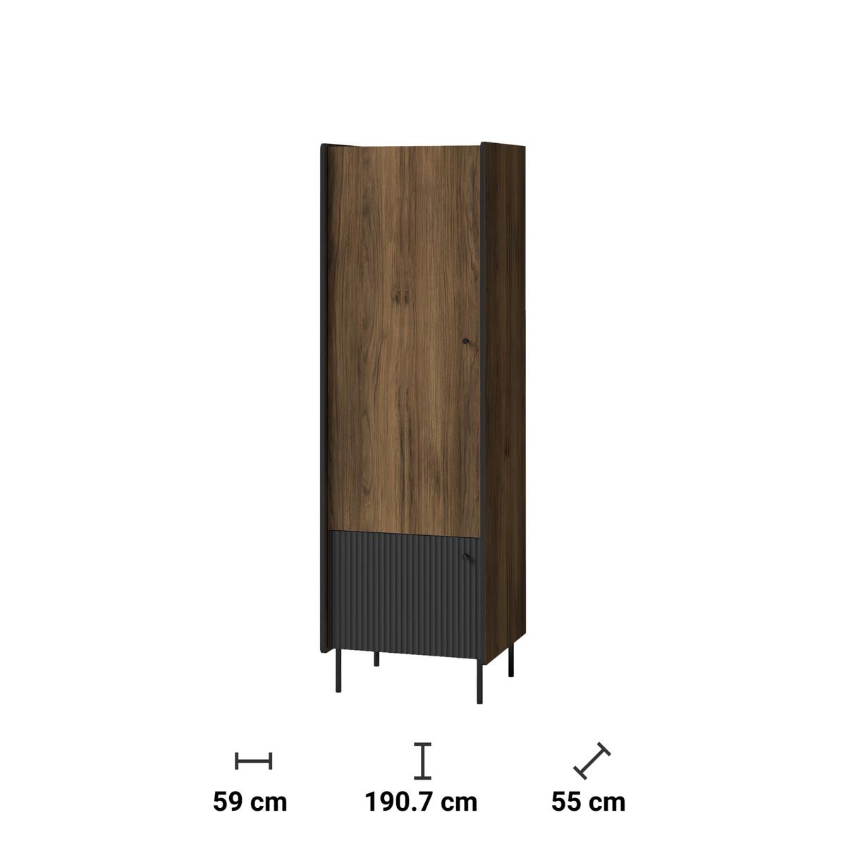 Szafa 59x55x190,7 cm  Prestigio  dwudrzwiowa orzech i czarny mat do sypialni i pokoju nr. 4