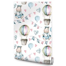 Tapeta Do Pokoju Dziecka ZWIERZĘTA Balony Serca  - Miniaturka zdjęcia nr 1