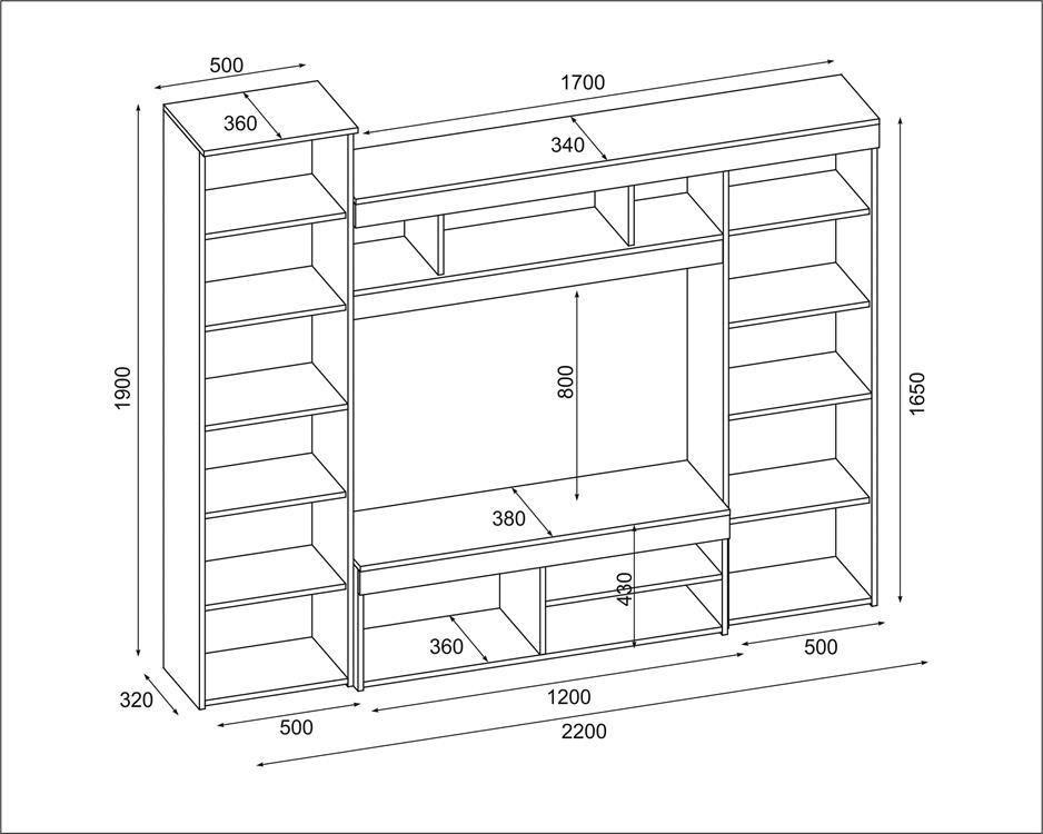 Meblościanka ANGELO 220x190x44 cm zestaw mebli do salonu witryna RTV Sonoma jasna MDF  nr. 2