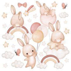 Naklejki Dla Dzieci Króliczki Gwiazdy Chmurki 60x30 Tęcze Balony ZESTAW - Miniaturka zdjęcia nr 1