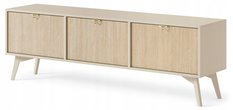 Szafka RTV 158x52x38 cm beż piaskowy/ jodełka system FOREST na drewnianych nóżkach do salonu 