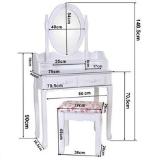 Toaletka kosmetyczna z lustrem biała TL01 + taboret kwiaty - Miniaturka zdjęcia nr 4