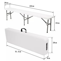 Ławka ogrodowa składana 183x28x43cm Heckermann ZD183 Biała - Miniaturka zdjęcia nr 8