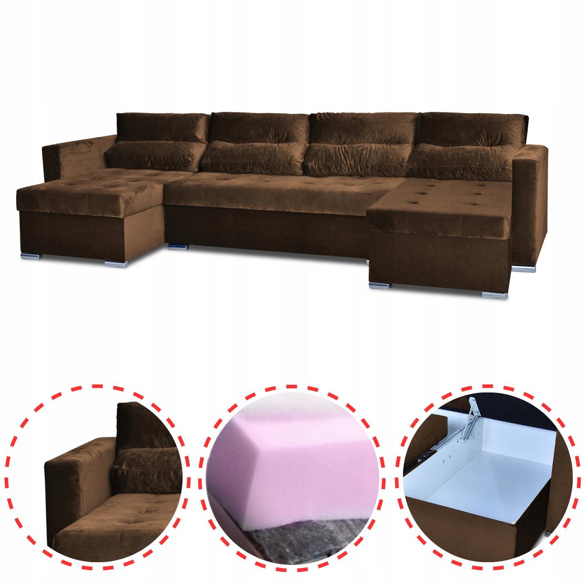 Narożnik Varius BIG 297x74x140 cm kształt U z funkcją spania i przechowywania do salonu Royal brązowy nr. 2