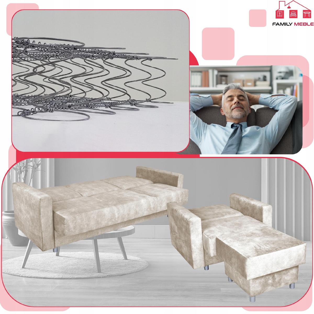 Zestaw wypoczynkowy wersalka fotele kremowy beżowy nr. 5