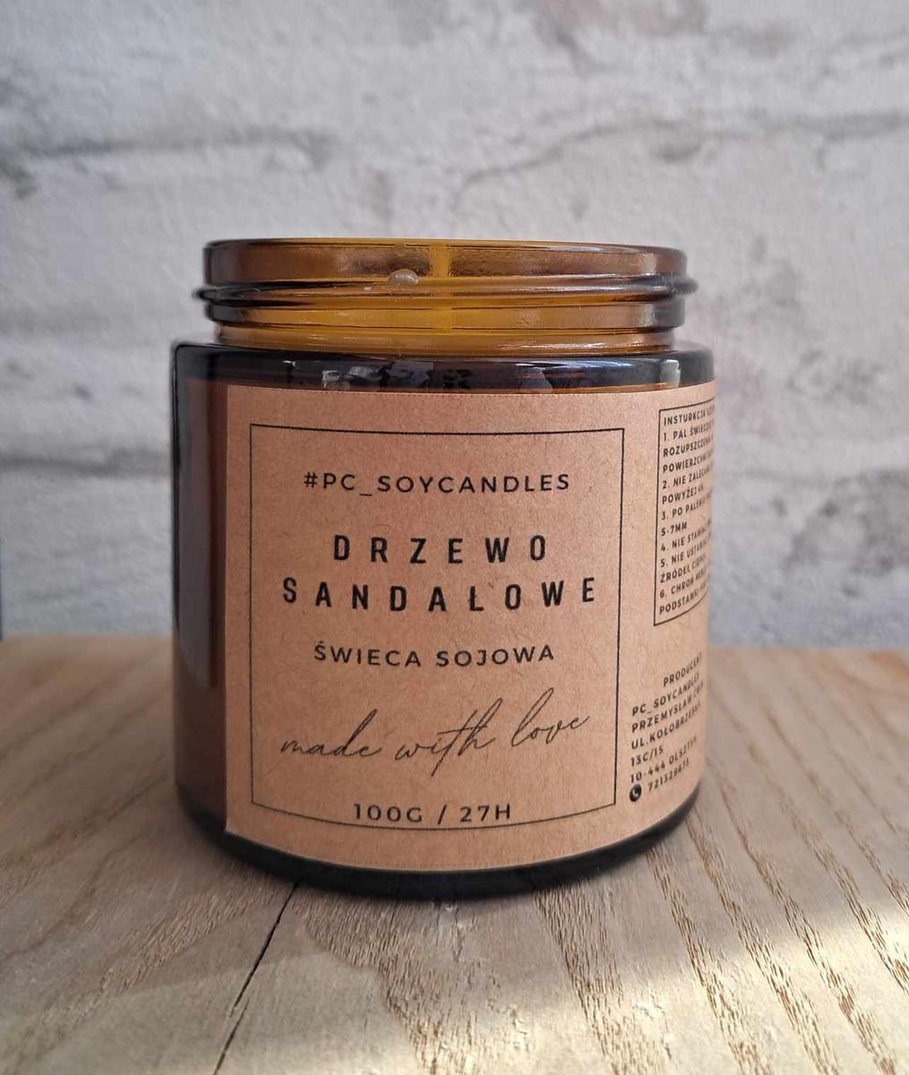 Świeczka Sojowa Zapachowa Drzewo Sandałowe 120ml 27h