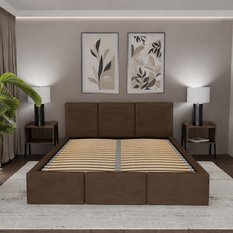 Łóżko Tapicerowane Do Sypialni 180x200 Podwójne z Pojemnikiem Brązowe - Miniaturka zdjęcia nr 5