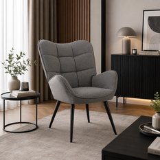 Fotel uszak tapicerowany wypoczynkowy 69x63x89 cm do salonu biura nogi czarne, ciemnoszary - Miniaturka zdjęcia nr 1