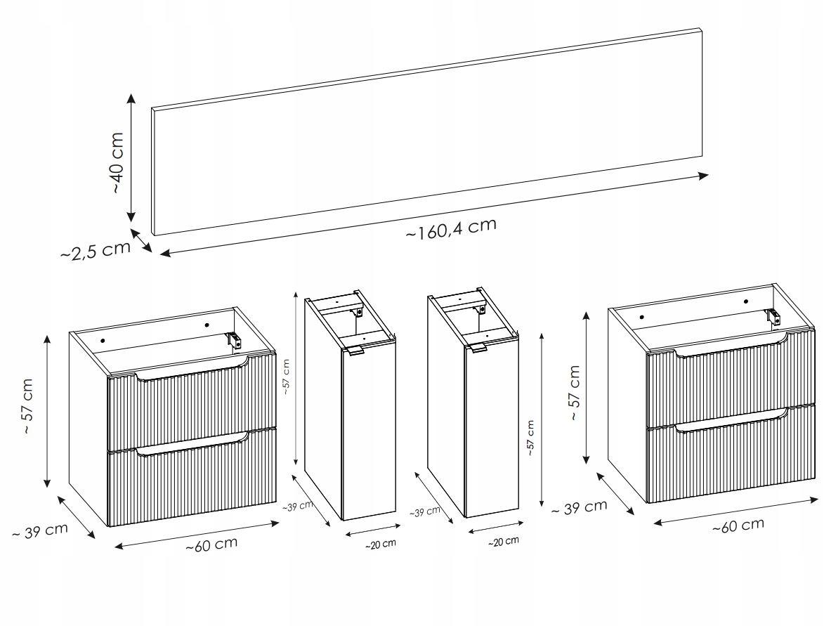 Szafka pod Umywalkę 160 cm NOVA BLACK czarna blat czrany wisząca ryflowane fronty 2D4S do łazienki  nr. 3