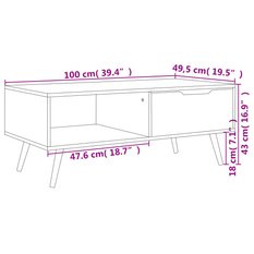 Stolik kawowy 100x49,5x43 cm z półką i szufladą przypalony dąb do salonu - Miniaturka zdjęcia nr 7