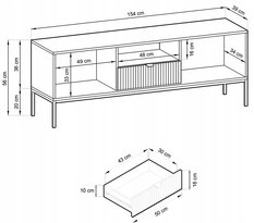 Szafka RTV 154x56x39 cm czarna na złotych nóżkach system NOVA do salonu  - Miniaturka zdjęcia nr 10