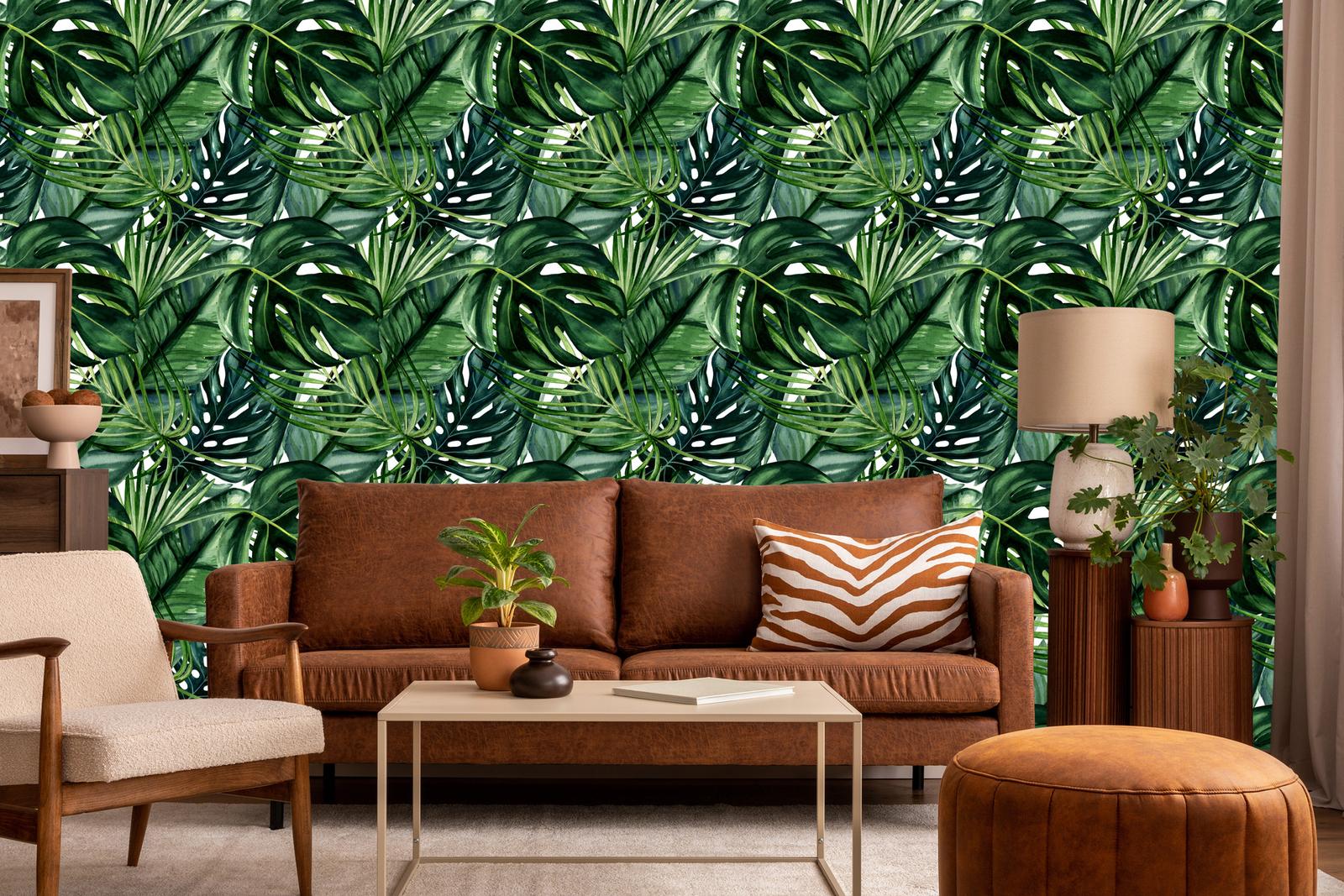 Tapeta Do Salonu Egzotyczne LIŚCIE Rośliny Monstera Palmy Bananowiec  nr. 3