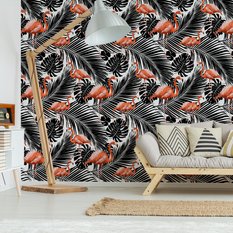 Tapeta Do Salonu Czarne EGZOTYCZNE Liście Flamingi 53x1000  - Miniaturka zdjęcia nr 7