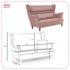 Zestaw wypoczynkowy ZOJA sofa + 2 fotele + 2 podnóżki pudrowy róż do salonu  - Miniaturka zdjęcia nr 5