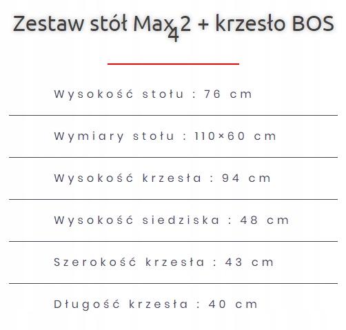 Zestaw do jadalni stół MAX 110x60 cm + 4 krzesła BOS czarne siedzenie biały  nr. 3