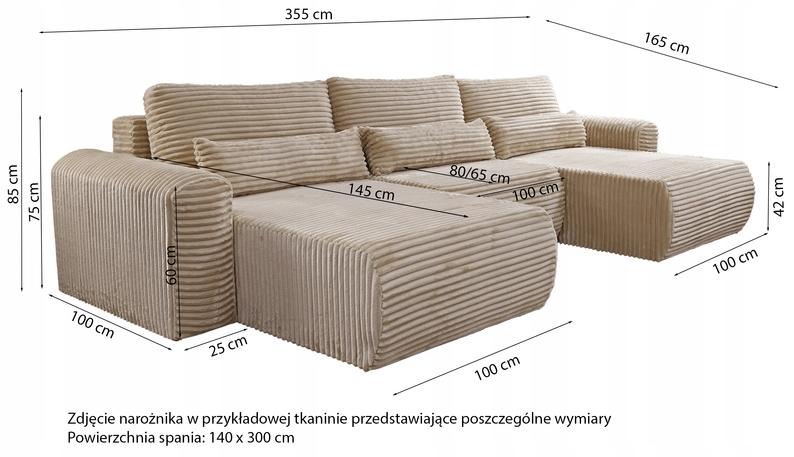 Narożnik kształt U LEO MAXI 355x162 cm kanapa z funkcją spania i przechowywania Tilia 39 sztruks sprężyny bonell ciemnozielony nr. 5