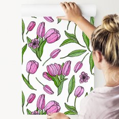 Tapeta Do Jadalni Rysowane KWIATY Tulipany Natura  - Miniaturka zdjęcia nr 7