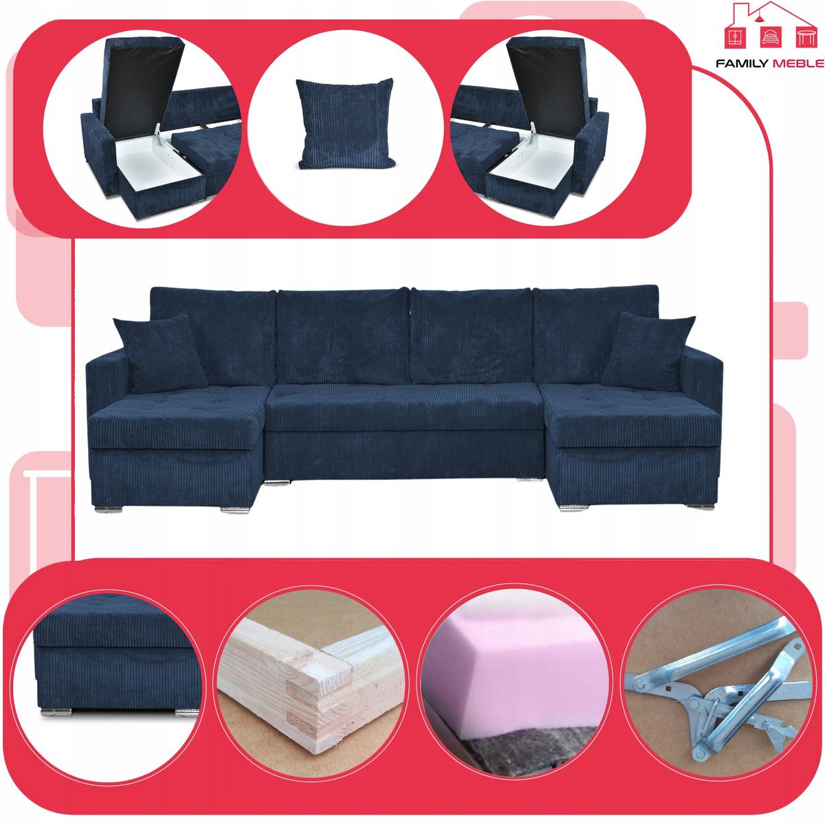 Narożnik Bonito BIG 296x74x104 cm kształt U z funkcją spania i przechowywania Anafi sztruks granat nr. 4