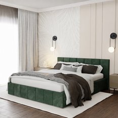 Łóżko tapicerowane 140x200 premium z pojemnikiem do sypialni butelkowa zieleń wezgłowie 107 cm - Miniaturka zdjęcia nr 1