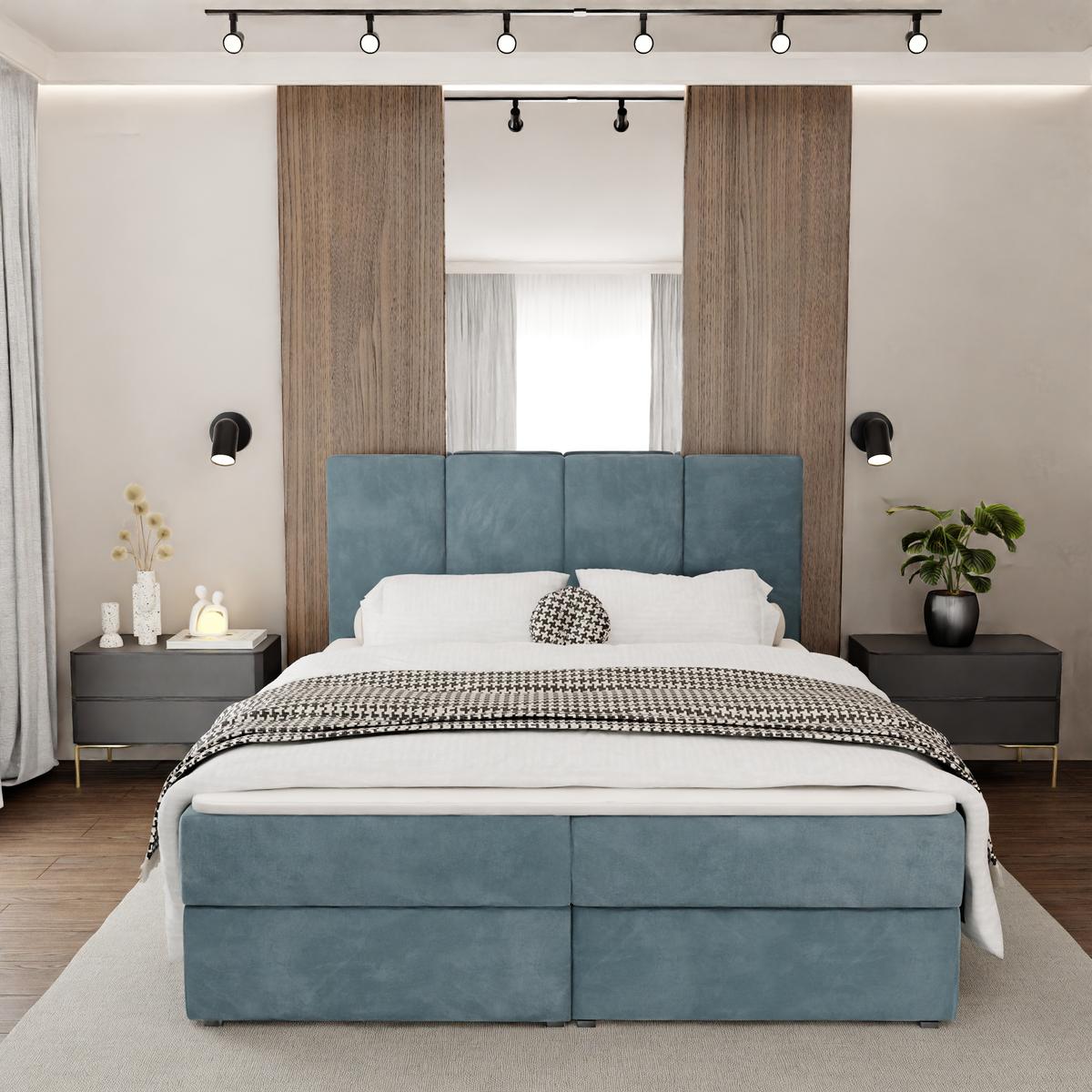 Łóżko kontynentalne 160x200x113 cm tapicerowane podwójne z materacem morskie nr. 2