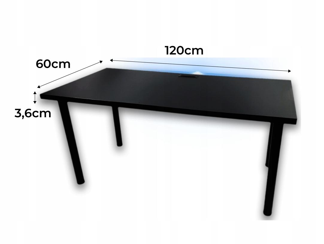 Biurko gamingowe model 2 Top 120x60x71 cm czarne LOFT LED RGB pilot przepust blat 3,6 cm nr. 3