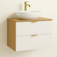 Szafka łazienkowa WILLY 80x47x60 cm z blatem orzech ryflowane fronty biała złote uchwyty - Miniaturka zdjęcia nr 1