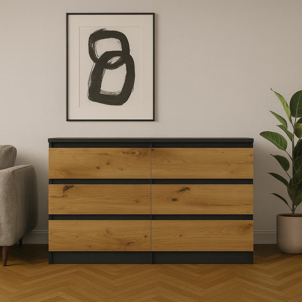 Komoda MARTUSIA 120x72x40 cm z szufladami do sypialni i salonu artisan/antracyt nr. 6