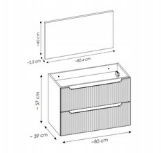 Szafka Łazienkowa Z Umywalką 80 cm BLAT Biały SZUFLADY Ryflowana NOVA KASZMIR - Miniaturka zdjęcia nr 3