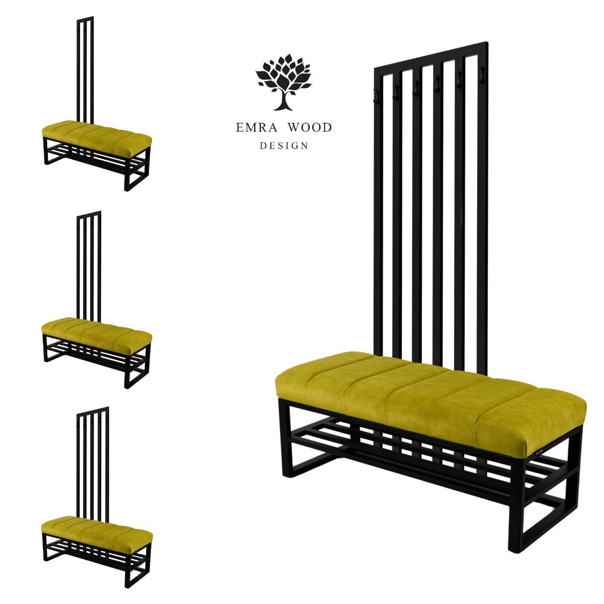 Ławka z wieszakiem LGM-598 100x40x35 cm do przedpokoju stal czarna cytrynowy nr. 1