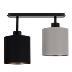 Lampa sufitowa 37 x 15 x 30 cm dwupunktowy spot gwint E27 czarna z szaro-czarnymi abażurami do salonu - Miniaturka zdjęcia nr 3