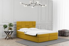 Łóżko ALMA 200x200cm z funkcją przechowywania i materacem do sypialni żółta