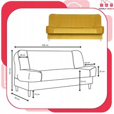 Wersalka SARA 200x95 cm żółta rozkładana kanapa z pojemnikiem sofa do salonu Royal - Miniaturka zdjęcia nr 9