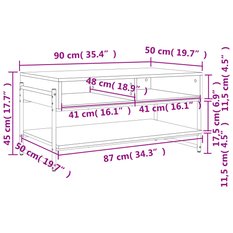 Stolik kawowy 90x50x45 cm z dwoma półkami i metalową ramą  brązowy dąb do salonu - Miniaturka zdjęcia nr 10