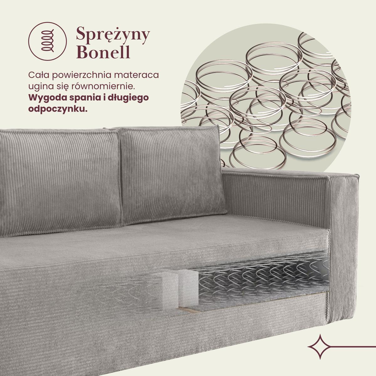 Kanapa rozkładana Verona Mega Wygodna 248x52x93 cm wersalka z funkcją spania i pojemnikiem sprężyny BONELL sztruks szary do salonu nr. 3