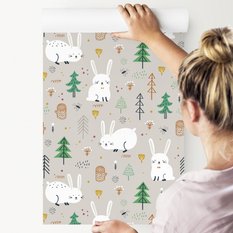 Tapeta Dziecięca KRÓLICZKI Zwierzęta Drzewa Las  - Miniaturka zdjęcia nr 7