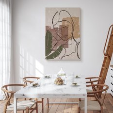 Duży Obraz Do Salonu Portret Kobiety Abstrakcja Styl Boho Liście 80x120cm - Miniaturka zdjęcia nr 4