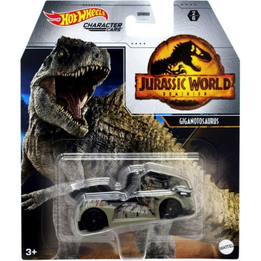 Hot wheels jurassic world dominion character cars giganotosaurus 2/6 dla dziecka 