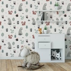 Tapeta Dziecięca MISIE Sowy Wiewiórki Jeże Drzewa  - Miniaturka zdjęcia nr 4