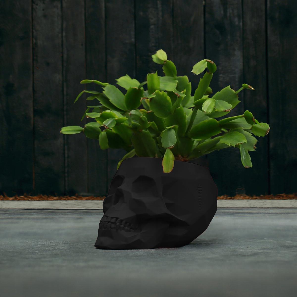 Doniczka betonowa Skull Low-Poly 7,6 cm | Czarny Mat nr. 9