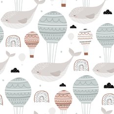 Tapeta Do Pokoju Dzieci WIELORYBY Balony Chmurki  - Miniaturka zdjęcia nr 6