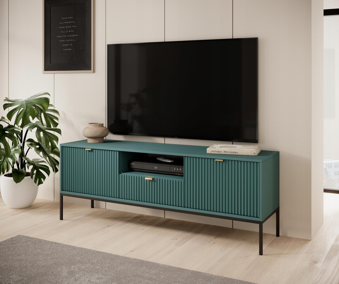 Szafka RTV 154x56x39 cm zielona na czarnych nóżkach system NOVA do salonu  nr. 5
