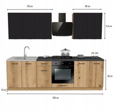 Zestaw mebli kuchennych MIX 260 cm szafki kuchenne górne dolne dąb evoke/ryflowane czarna z blatem District Dark - Miniaturka zdjęcia nr 3