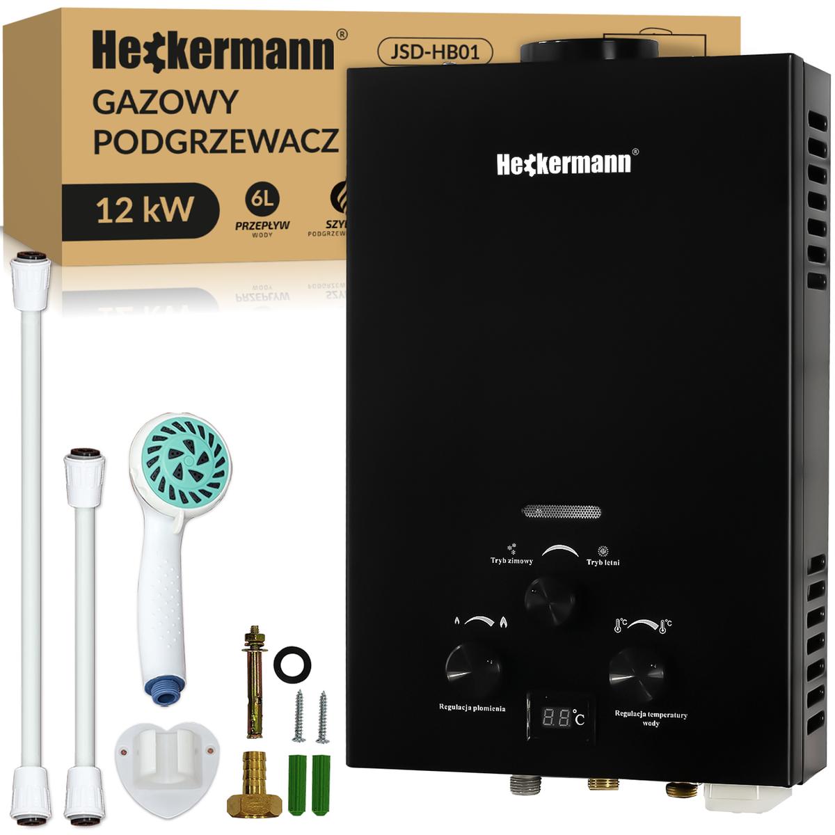 Gazowy podgrzewacz wody gazowy Heckermann JSD-HB01 6L LPG Czarny