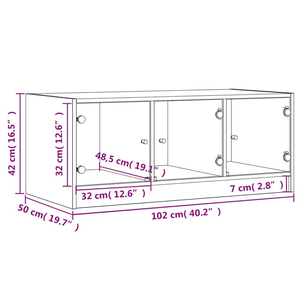 Stolik kawowy 102x50x42 cm z półkami i szklanymi drzwiczkami brązowy dąb do salonu nr. 12