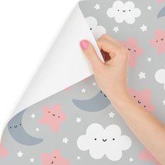 Tapeta dla dzieci – Uśmiechnięte chmurki i gwiazdki  - Miniaturka zdjęcia nr 1