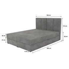 Łóżko kontynentalne 160x200x113 cm tapicerowane podwójne z materacem szare - Miniaturka zdjęcia nr 16